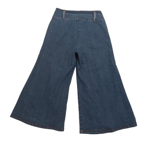 Y2K GAUCHOS Coullotes Jrs Sz XL Denim Stretch Spandex RHINESTONES Sun Fade - Picture 6 of 16